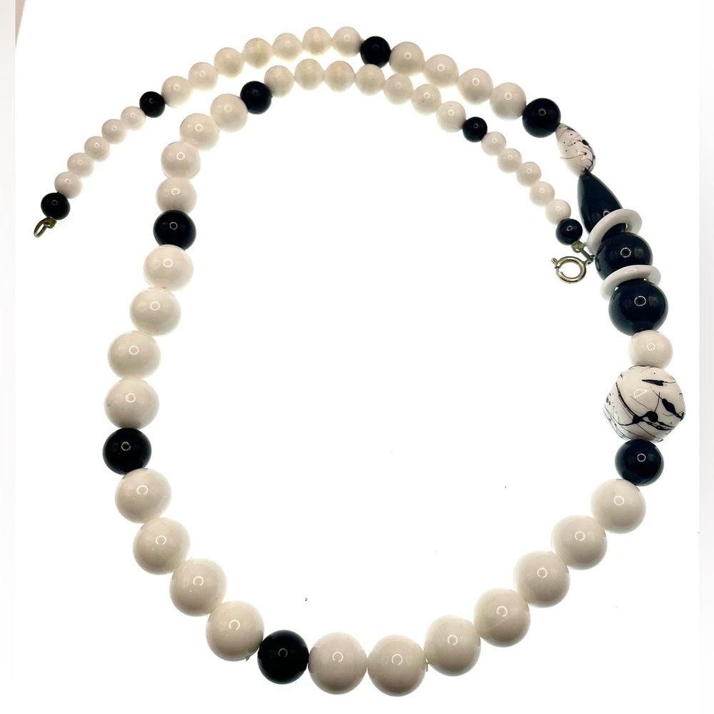 3 for $30 Vintage Black and White Acrylic Beaded Necklace Splatter Design